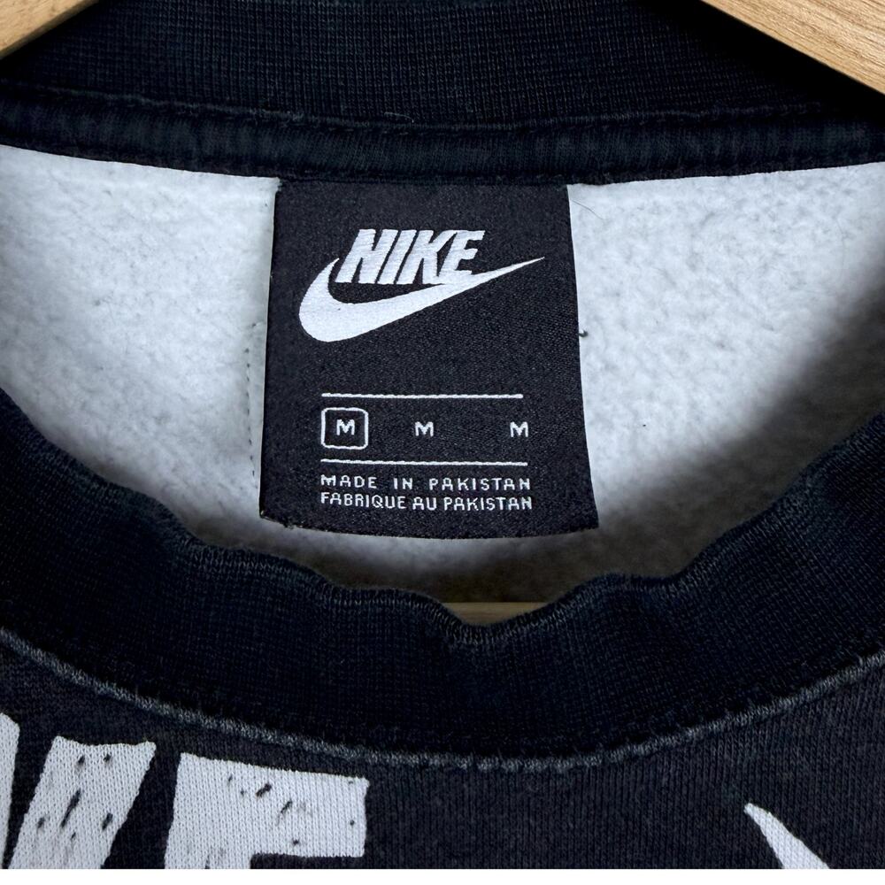 Nike Icon Women's Medium Cropped All Over Logo Black White Sweatshirt Streetwear - Picture 6 of 8